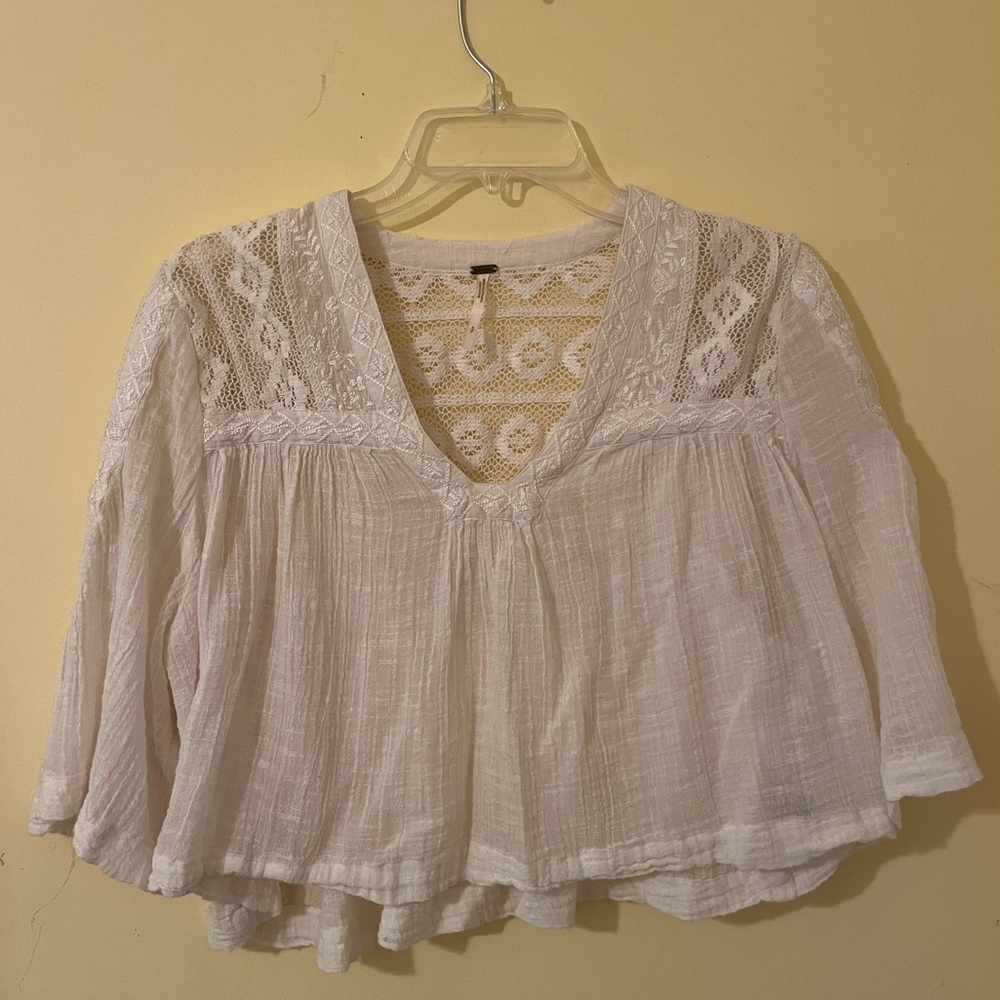 White Lace Cropped Flowy Free People Top